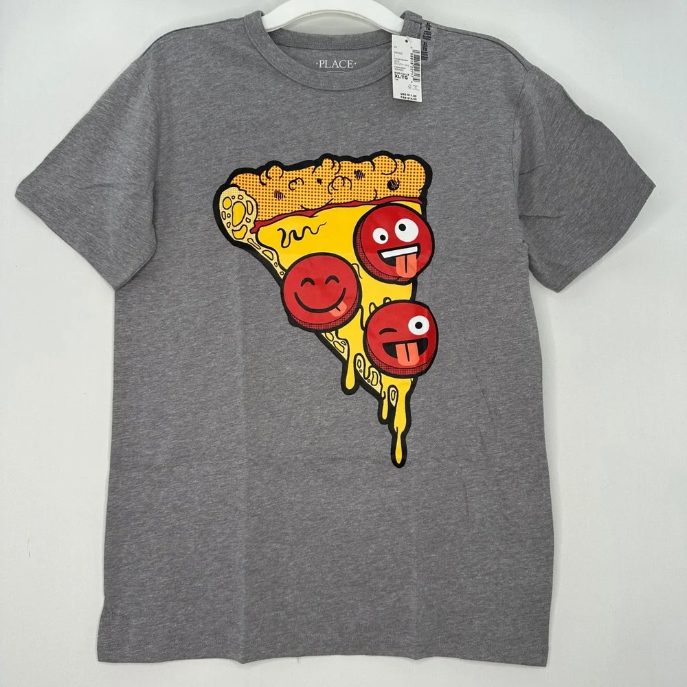 Kids XL TG 14 Gray Pizza‎ Emoji Graphic Tee Shirt Graphic Unisex Boys red yellow